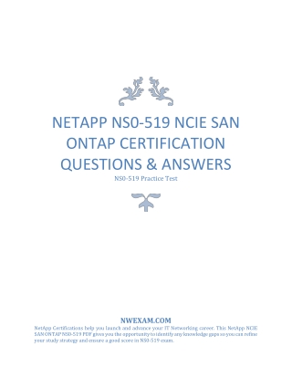 NETAPP NS0-519 NCIE SAN ONTAP CERTIFICATION QUESTIONS & ANSWERS