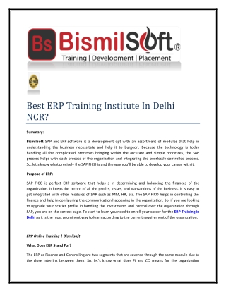 Best ERP Training Institute In Delhi NCR?