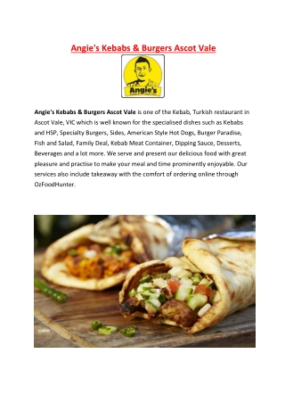 5% Off - Angie's Kebabs & Burgers Ascot Vale Takeaway Menu, VIC