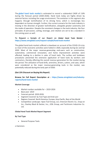 Global Hand Tools Market 2020 : By Key Players, Application, Type, Market Share, Forecast to 2026