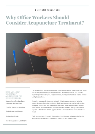 Why Office Workers Should Consider Acupuncture Treatment?