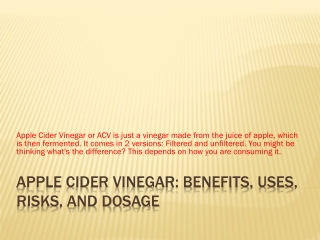 Apple Cider Vinegar For Weight Loss