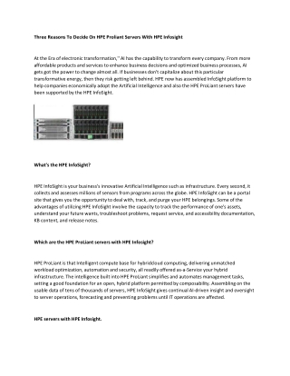 Three Reasons To Decide On HPE Proliant Servers With HPE Infosight