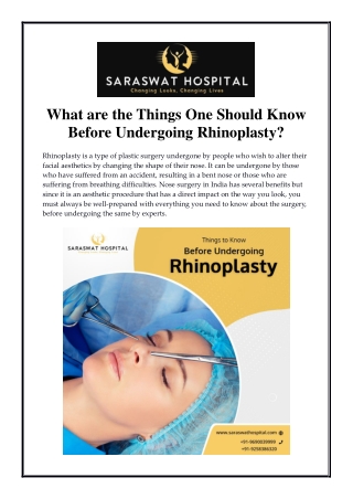 What are the Things One Should Know Before Undergoing Rhinoplasty?