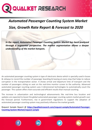 Automated Passenger Counting System Market  Size, Growth Rate Report & Forecast to 2020