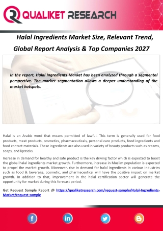 Halal Ingredients Market Size, Relevant Trend,  Global Report Analysis & Top Companies 2027