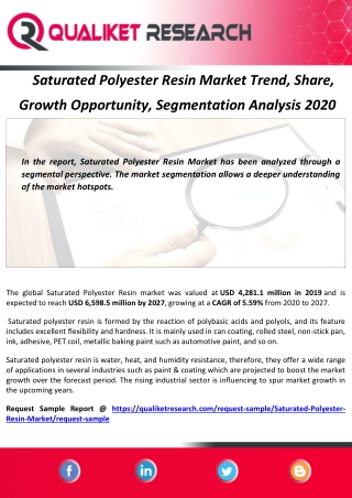 Saturated Polyester Resin Market Trend, Share,  Growth Opportunity, Segmentation Analysis 2020