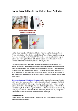 Home Insecticides in the United Arab Emirates: Market Growth, Opportunity and Forecast 2025