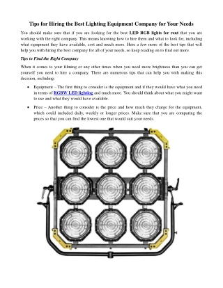 Tips for Hiring the Best Lighting Equipment Company for Your Needs