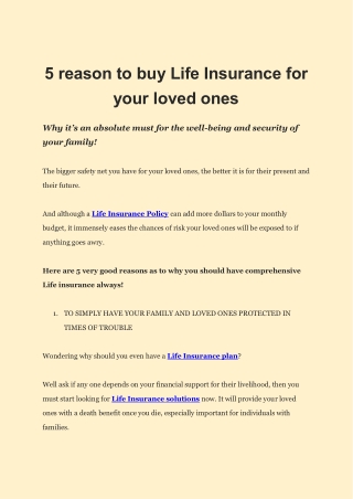 5 Reason to buy Life Insurance for your loved ones