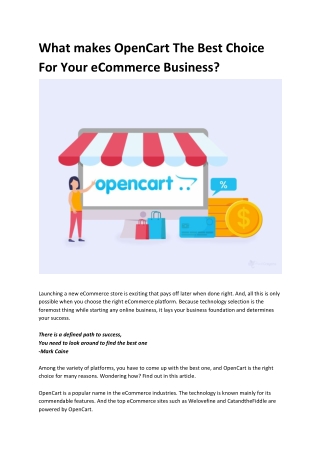 What makes OpenCart The Best Choice For Your eCommerce Business?