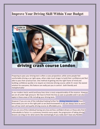 Improve your driving skill within your budget