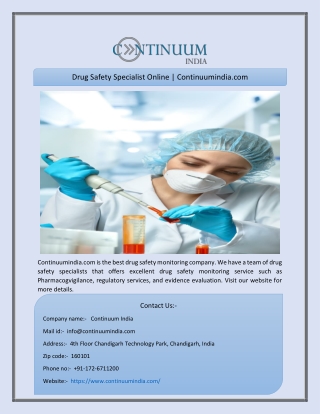 Drug Safety Specialist Online | Continuumindia.com