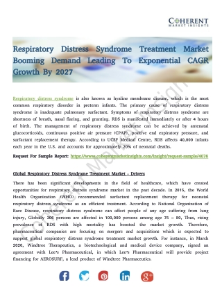 Respiratory Distress Syndrome Treatment Market Value Projected to Expand by 2020-2027