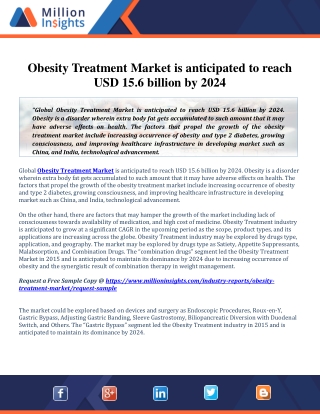 Obesity Treatment Market Assessment by Application, Consumption and Share to 2024