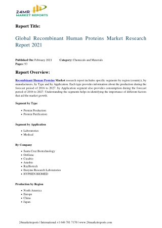Recombinant Human Proteins Market Research Report 2021