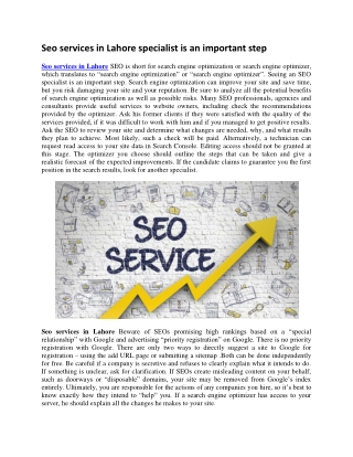 Seo services in Lahore specialist is an important step