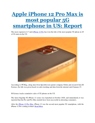 Apple iPhone 12 Pro Max is most popular 5G smartphone in US: Report