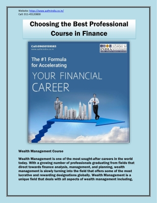 Choosing the Best Professional Course in Finance - Wealth Management Course