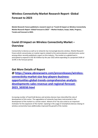 Wireless Connectivity Market Research Study and Future Prospects 2022
