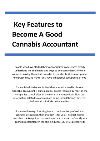Key Features to Become A Good Cannabis Accountant