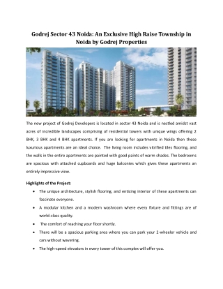 Godrej Sector 43 Noida: An Exclusive High Raise Township in Noida by Godrej Properties!!