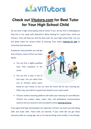 Check out Vitutors.com for Best Tutor for Your High School Child