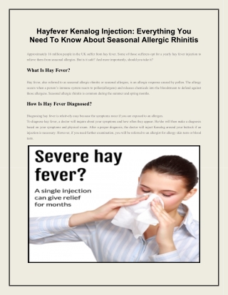 Hayfever Kenalog Injection: Everything You Need To Know About Seasonal Allergic Rhinitis