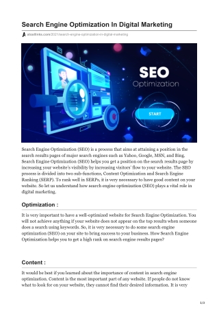 Search Engine Optimization In Digital Marketing