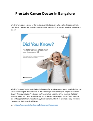 Prostate Cancer Doctor in Bangalore