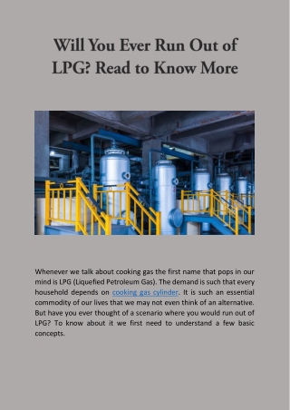 Will You Ever Run Out of LPG? Read to Know More!!