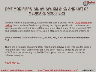 DME Modifiers- AU, AV, AW, KM & KN And List Of Medicare Modifiers