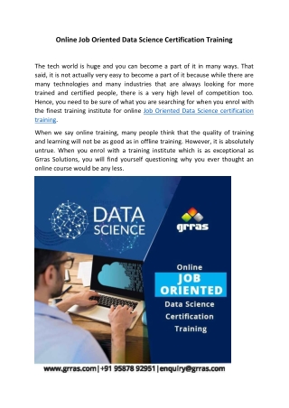 Online Job Oriented Data Science Certification Training
