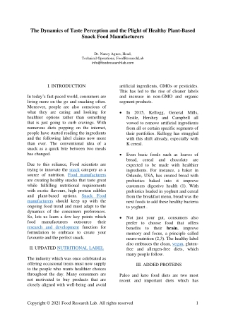 The Dynamics of Taste Perception and the Plight of Healthy Plant-based Snack Food Manufacturers.