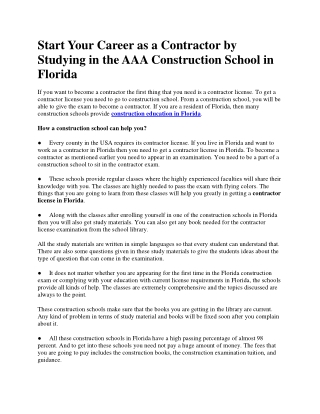 Start Your Career as a Contractor by Studying in the AAA Construction School in Florida