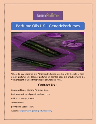 Perfume Oils UK | GenericPerfumes