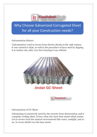 Why Choose Galvanized Corrugated Sheet for all your Construction needs?