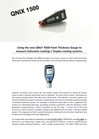 Using the new QNix® 9500 Paint Thickness Gauge to measure Galvanize coatings / Duplex coating systems.