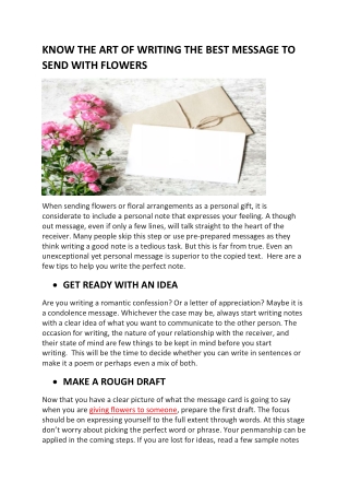 Know the Art Of Writing the Best Message to Send With Flowers
