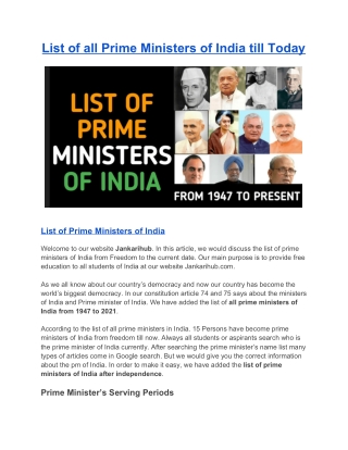 List of all Prime Ministers of India till Today
