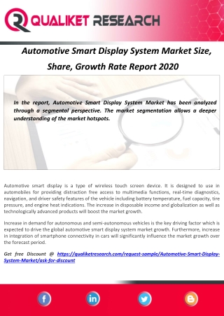 Automotive Smart Display System Market Size,  Share, Growth Rate Report 2020