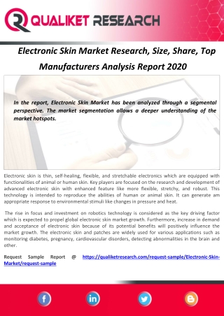 Electronic Skin Market Research, Size, Share, Top  Manufacturers Analysis Report 2020