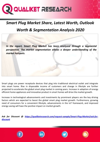 Smart Plug Market Share, Latest Worth, Outlook  Worth & Segmentation Analysis 2020