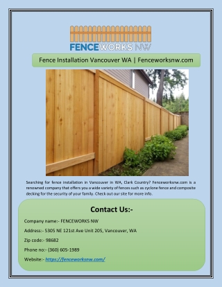 Fence Installation Vancouver WA | Fenceworksnw.com