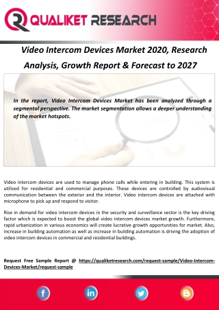 Video Intercom Devices Market 2020, Research  Analysis, Growth Report & Forecast to 2027