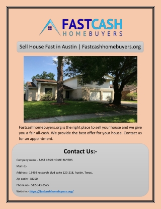 Sell House Fast in Austin | Fastcashhomebuyers.org