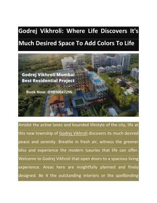 Godrej Vikhroli: Where Life Discovers It's Much Desired Space To Add Colors To Life