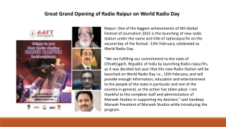 Great Grand Opening of Radio Raipur on World Radio Day