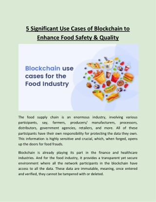 Significant Use Cases of Blockchain to Enhance Food Safety & Quality