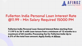 Fullerton India Personal Loan Interest Rate @11.99 - Min Salary Required 15000 PM